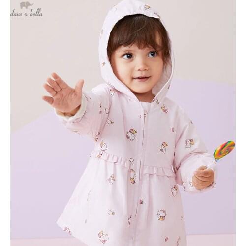 DBM19604 dave bella autumn baby girls fashion cartoon print pockets hooded coat children tops infant toddler outerwear