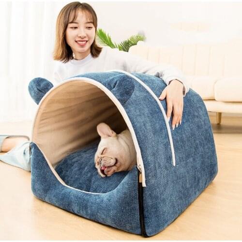 Dog House Detachable Winter Warm Bed For Pet Semi-closed Design Bear ear Soft Material luxury cat sleeping bed