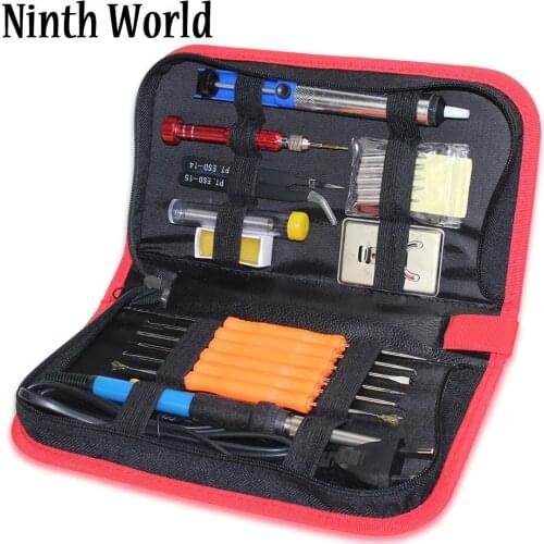 EU Plug 220V 60W Adjustable Temperature Electric Soldering Iron Kit 5pcs Tips Welding Repair Tool With Tweezers 5in1 Screwdriver