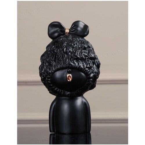 Ginkgo Black White Curly Girl Figurine Crafts Wholesale Model Doll Resin Ornaments Home Decoration Desktop Accessories