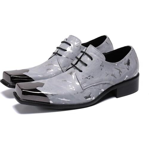 Italy Genuine Leather Mens Shoes chunky Heels Alligator Shoes For Men Dress Wedding Formal Shoes Iron Pointed Toe Luxury Oxford