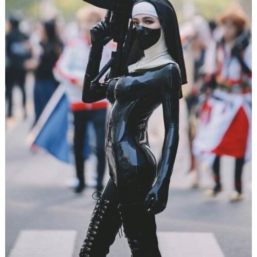 Support size customization females full cover black latex tights Fetish includes hoods & mask and with back zipper to abdomen