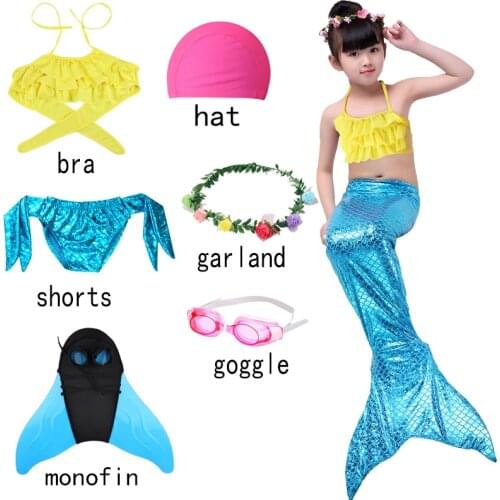Halloween 3PCS/Set Swimming Mermaid Tail Bikinigirls Children Swimmable Mermaid Tail Costume Cosplay Dress 4-12years