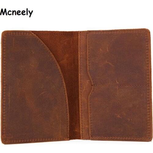 Mcneely High Quality Crazy Horse Genuine Leather Passport Holder Credit Card ID Holder Case Travel Business Passport Cover