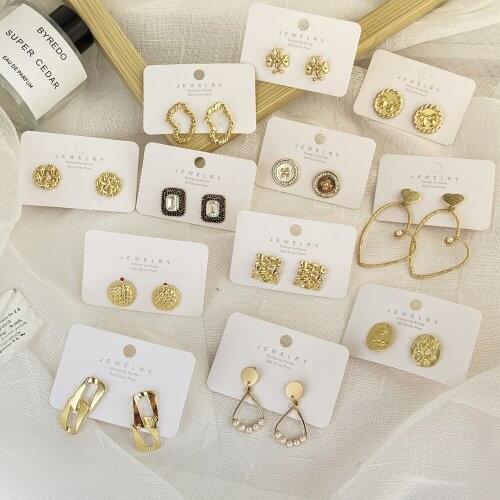 Fashion Gold 13 Styles Statement Irregular Geometry Heart Bow Pearl Stud Earrings For Women Girl Dangle Drop Earrings Jewelry