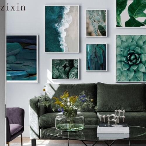 Feather Monstera Cactus Succulent plants Wall Art Canvas For Living Room DecorPainting Nordic Posters And Prints Wall Pictures