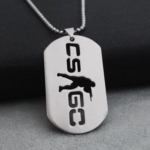 Stainless Steel CSGO Game Pendant Necklaces Dog Tag Hollow Letters Punk Necklace For Men Boys