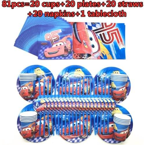 Disney Cars Theme Plastic Tablecloth Light McQueen Paper Cup Plate Straw Napkin Baby Shower Kid Birthday Party Decoration Supply