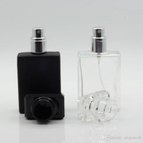 Portable Refillable Perfume Spray Bottle 50 ml Empty Perfume Vials Black Clear with Pump Sprayer Mist Atomizer