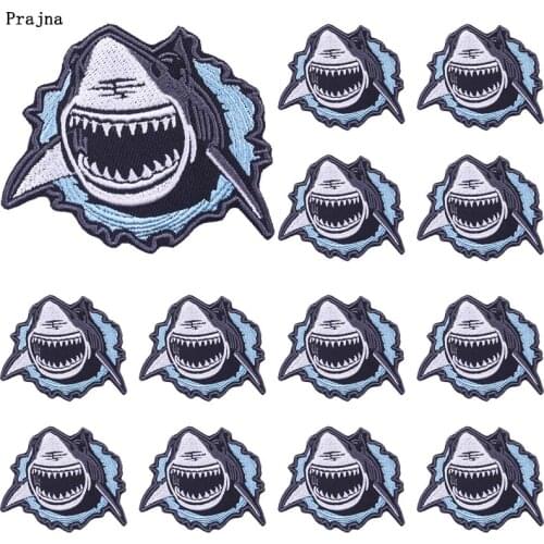 Prajna 10 PCS Wholesale Shark Embroidered Patches On Clothes DIY Punk Patch Iron On Patches For Clothing Stickers Punk Badges
