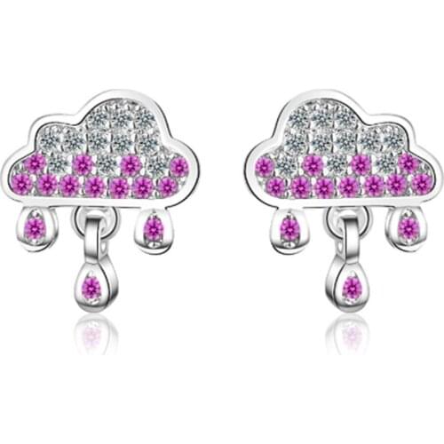 Simple atmosphere temperament personality wild gradient cloud raindrop short paragraph silver plated stud earrings WE051