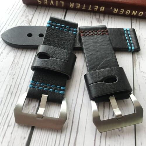 Italian Genuine Leather Handmade black Band Retro Watch Straps 26mm black for PAM Man Watch free send Tool