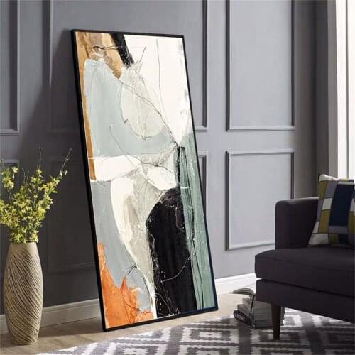 Hand-Painted High Quality Abstract White Blue Picture Painting On Canvas Beautiful Wall Art Modern Fashion Color Oil Painting