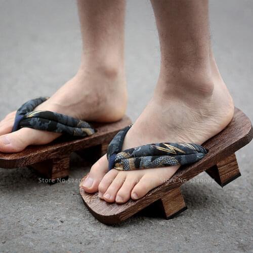 Men Japanese Traditional Clogs Geta Wooden Shoes Samurai Flip Flops Outdoor Slippers Summer Beach Anime Cosplay Sandals