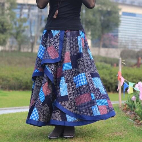 Vintage Cotton Linen Women Skirts Print Bohemian Summer Beach Skirt Female Long Casual Elegant Maxi Skirt Saia Longa Clothes