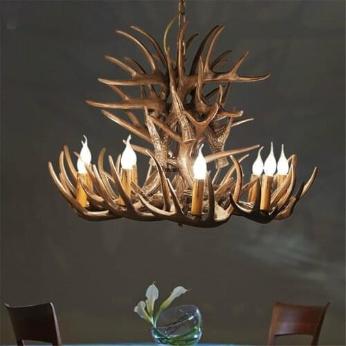 Vintage LED Chandeliers Modern Decor Retro Antler Living Room Coffee Chandelier Lighting Industrial Resin Deer Horn hanging lamp
