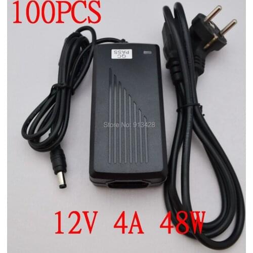 High quality 100PCS 12V 4A 48W Led Power Adapter US/ EU/ UK/ AU Plug for LED light strip