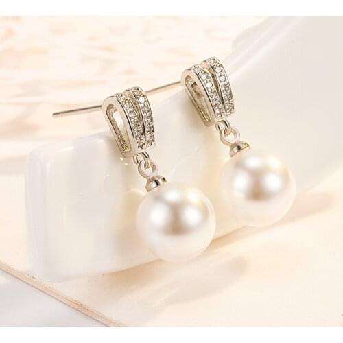 Simple Stylish Design Pearl Jewelry Drop Earrings for Women 925 Silver Dazzling Elegant Female Earrings Fashion Gifts