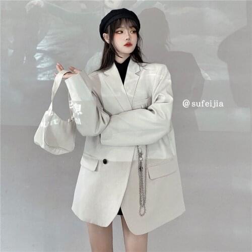 Nic White Loose Women Long Sleeve Suit Jacket 2021 Female Outerwear Elegant Chic Single-breasted Women Blazer Femme