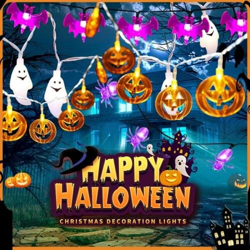 1.5m/3m/4.5m/6m Halloween Decoration LED String Lights Lantern Home outdoor Party Light Pumpkin ghost bat Banner Happy Halloween