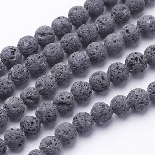 10Strands 4/6/8/10/12mm Round Natural Lava Stone Special Jewelry Making Findings Ball Loose DIY Bead Strands Black
