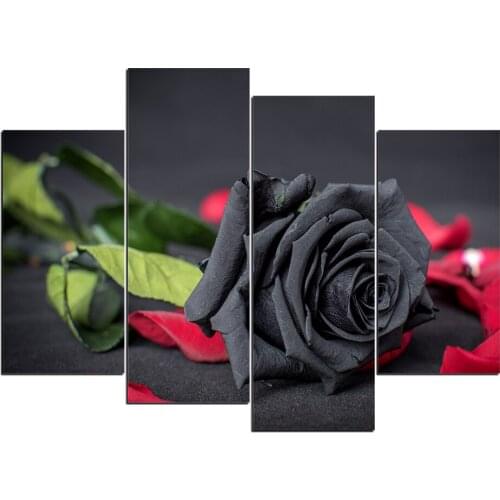 Romantic Wedding Decoration Posters 4 Pieces Black Rose Flower Canvas Painting Hd Print Wall Art Picture for Living Room Decor