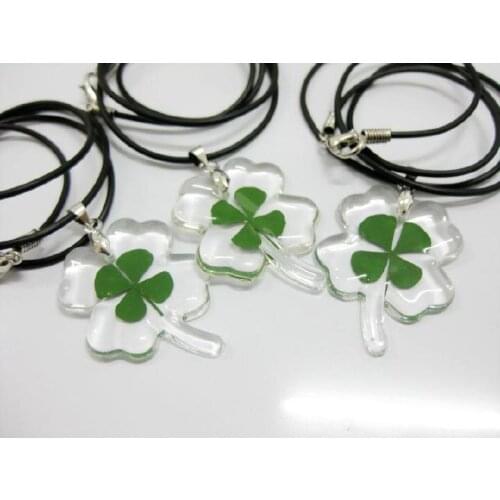 FREE SHIPPING 48 pcs fancy Four Leaf Clover necklace Leaf Shape real plant specimen