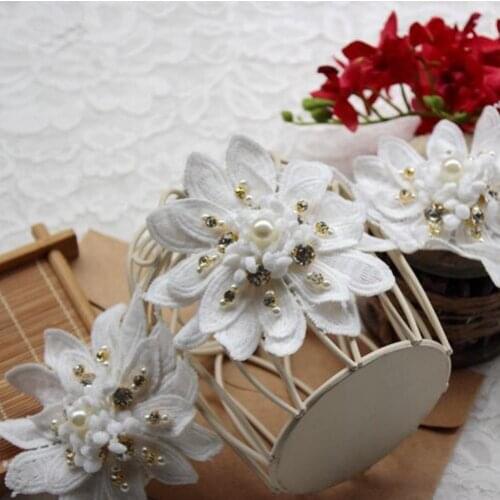 5pcs Pearl Beaded Applique Water soluble lace Corsage Collar Patch Wedding Accessorie Dress Shoulder Flowers Applique