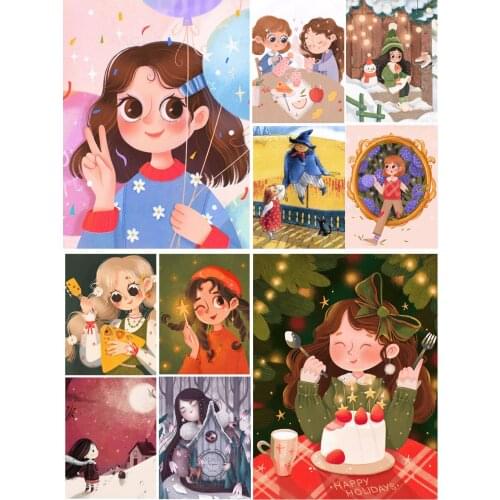 Cute Big Eyes Cartoon Girl Diy 5D Diamond Painting Full Square and Round Embroidery Mosaic Wall Art Cross Handmade Home Decor