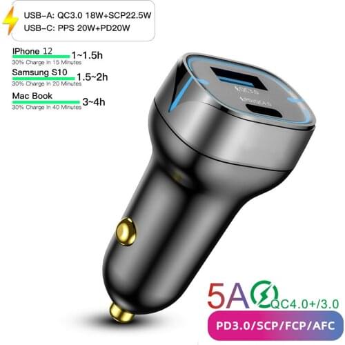 Dual Usb Fast Car Charger Type C PD 3.0 30w+20w For iphone Samsung Note20 Ultra Z Fold2 5G A51 A41 A31 A70 Quick Charging Charge