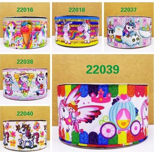 Free shipping 50 yard cartoon unicorn printed grosgrain ribbon 22040