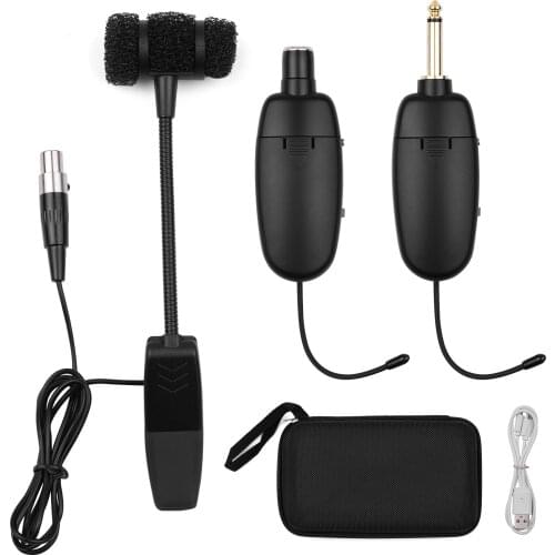 UHF Wireless Microphone System Clip-on Condenser Mic Receiver Transmitter 40 Meters Transmission Range for Saxophones Trumpets