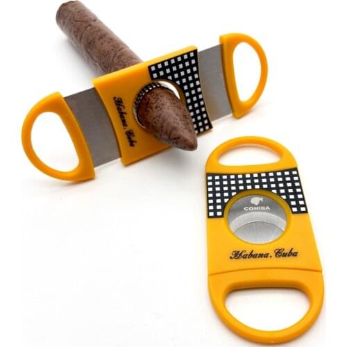 COHIBA Stainless Steel Blade Scissors Yellow Classic Cigar Cutter Sharp Cutting Tool Cigar Accessories Guillotine Pocket Cutter