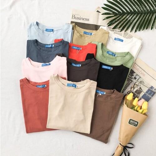 HELIAR 2020 New Basic T-Shirt Women Summer T-shirts Solid Tees 12 Colors Casual Loose T-shirt Korean O-Neck Female Tops