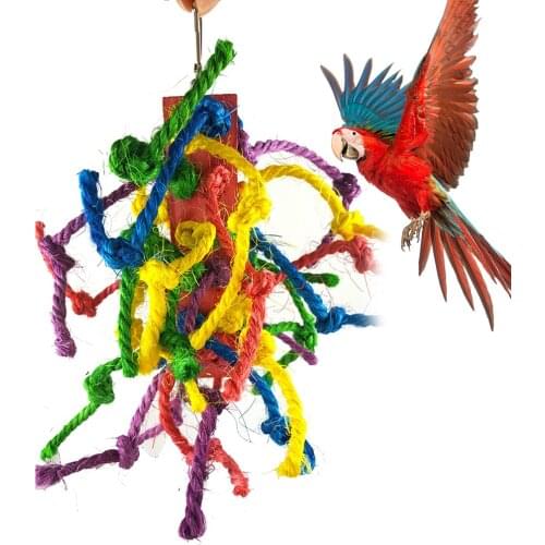 Bird Bite Toy Handmade Rope Hanging Bird Chew Toy Parrot Cage Toy Colorful Funny Favor Toy Bird Training Toys Accessories