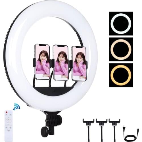 18' Selfie Ring Light + 3pcs Phone Holder Beauty Ring Light Led Light for Live Stream Video Photography
