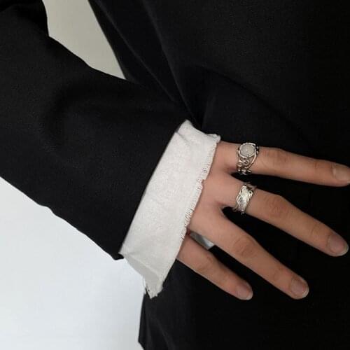 New S925 Sterling Silver Green Diamond Special-shaped Wide Ring White Agate Stone Dark Cold Superimposed Light Luxury Ring