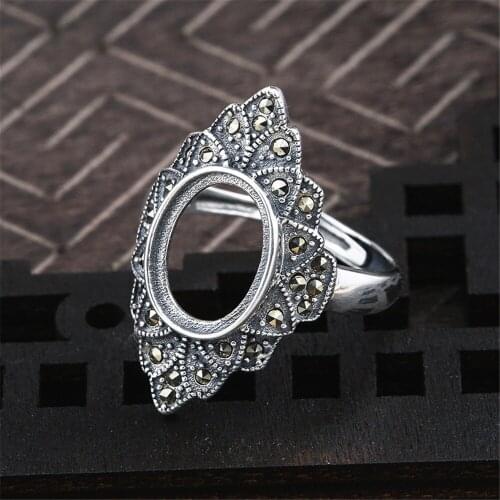 Ring Setting for 9x12mm Oval Cabochons Ring Blank Thai Sterling Silver Rhinestone Adjustable Band Ring Base JZ0034
