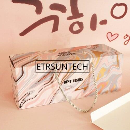100pcs 29x11x11cm Cake Boxes Marble Similar Design Swiss Roll Boxes For Gift Boxes With Handle