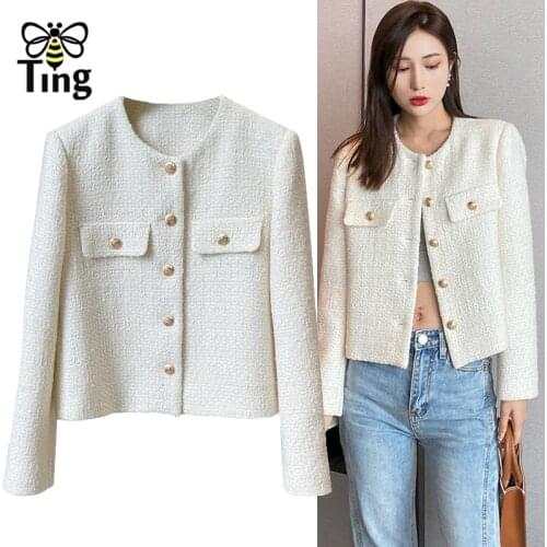 Tingfly Vintage Elegant Single Breasted Button Short Jacket Coats Women Fashion France Chic Winter Autumn Outerwear Coats New