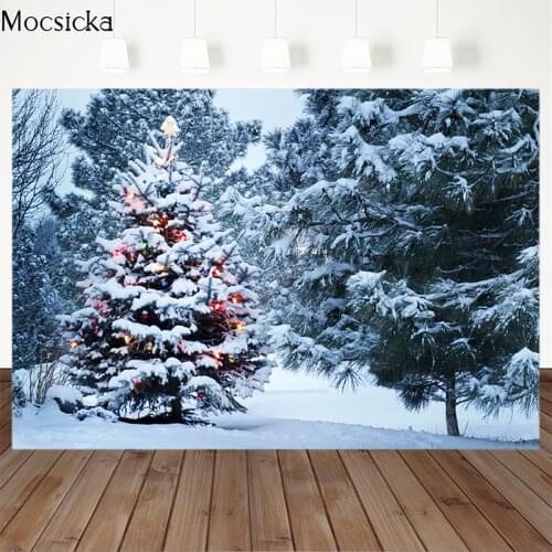 Mocsicka Winter Snow Scene Photography Background Christmas Tree Pine Forest Backdrop Children Portrait Decoration Props Studio
