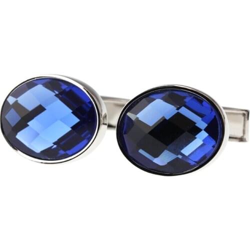 Oval Blue Glass mens shirt Cufflinks