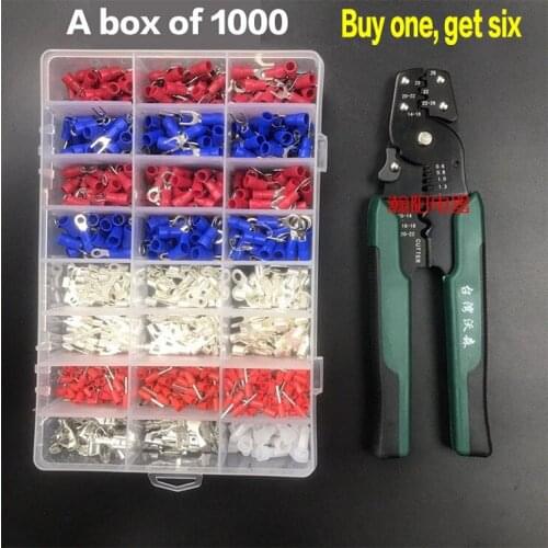 1000pcs Crimp Wire Connector Kit Insulated Terminal Spade Fork Ring Assorted Terminal Socket Set with crimping pliers