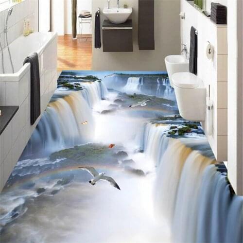 Wellyu Custom flooring painting 3d murals cliff waterfall bird bathroom kitchen walkway 3D floor stickers living room wallpaper