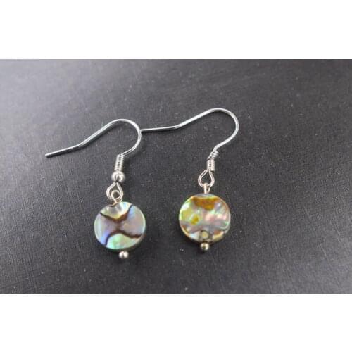 One pair green abalone shell coin 10mm s925 hook earrings FPPJ wholesale beads nature