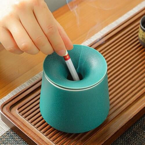 Creative Household Personalized Car Ashtray Living Room Trend Anti Fly Ash with Cover Office Coarse Pottery Ashtray