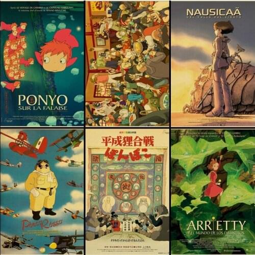 Buy three to send one Japanese animation series miyazaki hayao retro kraft poster childrens room decorative painting