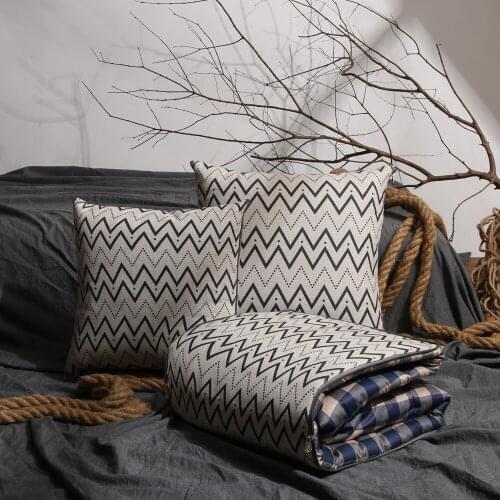 Simple Cotton Striped Plaid Pillow Quilt Dual-Use Cotton Cool Multifunctional Car Sofa Cushion Blanket