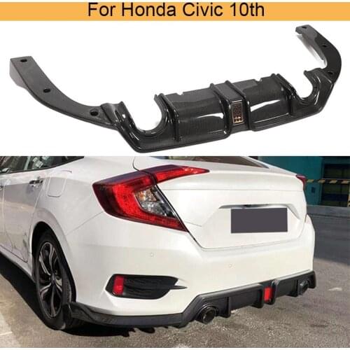 Carbon Fiber Car Rear Bumper Diffuser Lip Spoiler for Honda Civic 10th 2016 -2018 PP Bumper Splitter 3PCS/SET