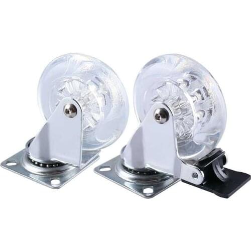 1.5/2/3 Inch Casters Pu Transparent Universal Crystal Wheel with Brake No Noise Small Cart Industrial Wheel Office Chair Caster